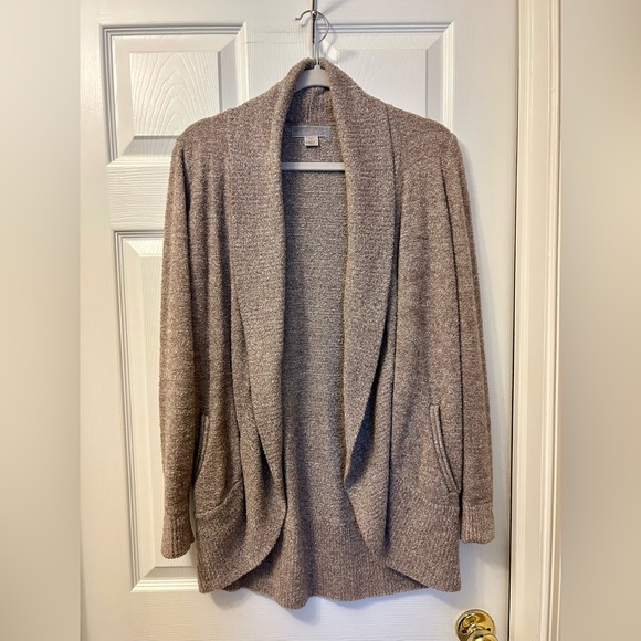 Barefoot Dreams CozyChic Lite Circle Cardigan in Heather Cocoa/Pearl (Rare) - Picture 5 of 12